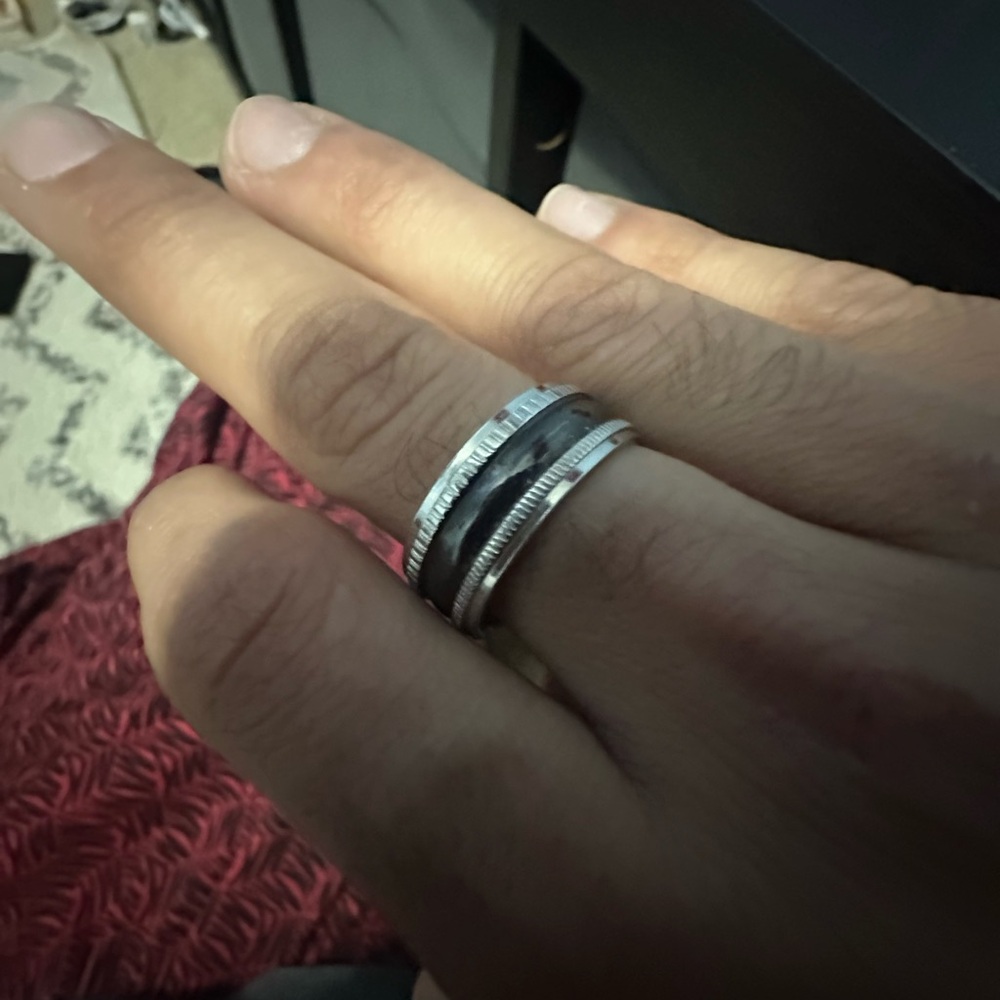 Silver tone with black stripe ring